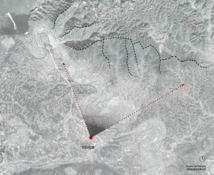 Terrain layout analysis map showcasing elevation, rivers, and project location
