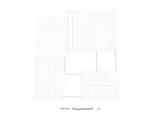 A technical drawing of a building's roof plan.