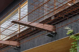 Metal netting panel on a building facade
