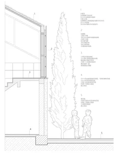 Detailed architectural section of a modern interior design showcasing wood-paneled walls, insulation layers, and floor materi