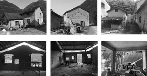 Photographs of rural houses with concrete walls and wooden structures.