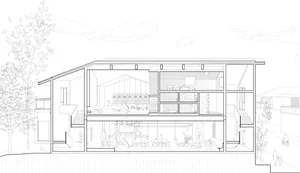 Cross-sectional diagram of a modern residential interior showing various design elements and spaces.