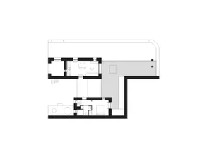 Linear floor plan drawing in black and white