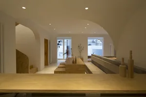 Modern minimalist white interior with wooden elements