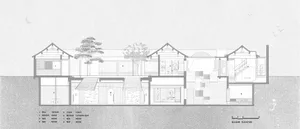 傳統住宅格局的詳細2D建築圖，展示木質元素與水平立面視圖