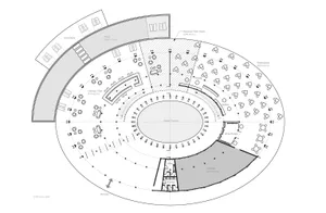 Floor plan of a hotel pool area with various seating arrangements, a bar, lounge, and dining areas.
