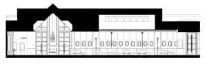 Cross-section diagram of an industrial-style airliner interior with black and white color scheme.