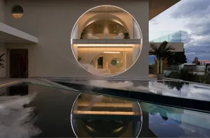 Modern exterior design featuring glass and concrete materials