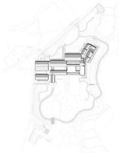 Black-and-white architectural blueprint displaying the layout of a government building