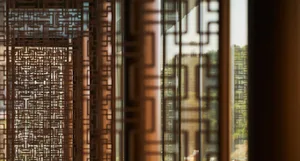 Modern metallic patterns in an architectural setting