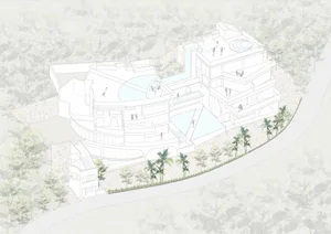 A modern residential floor plan with outdoor spaces.