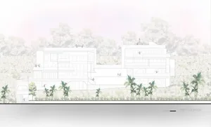 Modern residential architecture featuring concrete and glass materials.