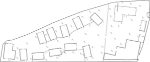 Detailed architectural blueprint of a modern office space with various functional zones.