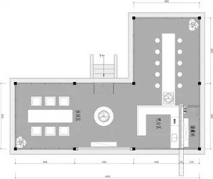 Floor plan of a modern residential living room with mixed materials and furniture.