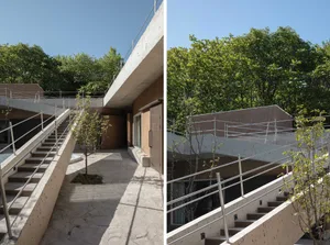 Concrete exterior architecture with minimalist design and natural surroundings.