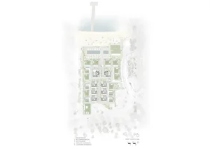 2D architectural drawing of a residential building's floor plan.