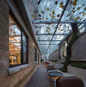 Modern exterior with glass roof and industrial design
