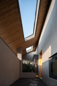 A modern interior space featuring contemporary materials and design elements.