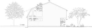 Linear drawing of a modern exterior concrete house.