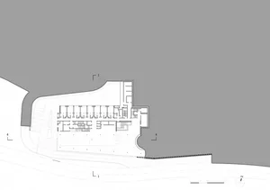 A technical architectural drawing of a floor plan in a modern building.