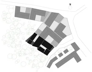 Floor plan of a modern residential development showcasing mixed materials and contemporary design