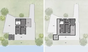 現代住宅格局的2D建築圖面。