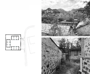 Residential house with stone facade and surrounding landscape
