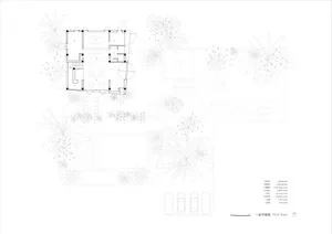 A black and white architectural floor plan of an indoor space.