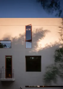 Modern building facade with concrete and glass materials