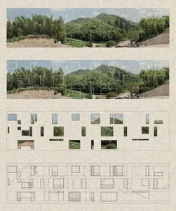 An architectural representation of a modern residential glass shelter.