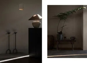 A modern living space featuring wooden furniture.