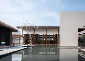 A modern residential space featuring a concrete exterior.