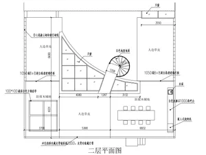 A detailed architectural drawing for a commercial space design, featuring a floor plan with various functional zones and mate