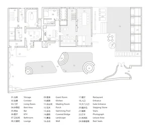 Modern architectural floor plan featuring living, dining, and kitchen areas.