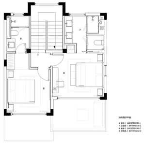 Modern interior design layout with living room, kitchen, bedrooms, and bathrooms