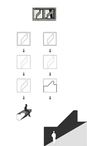 A sequence of architectural sketches and annotations illustrating the design process.