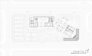 Floor plan layout of an office space on paper