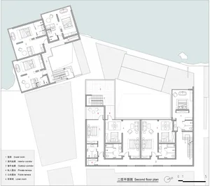 Floor plan of a second floor interior design layout.