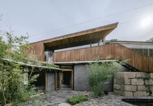 Modern architectural design featuring wooden exterior.