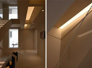 Modern interior design featuring a glass ceiling with integrated lighting fixtures.