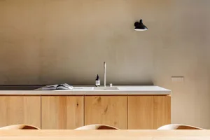 Modern kitchen with wood and concrete finishes