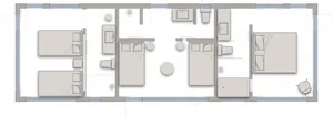 A minimalistic, modern apartment floor plan