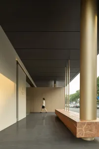 A minimalist lobby featuring simple design elements and a sleek, modern aesthetic.