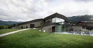 Modern residential building with concrete and glass exterior