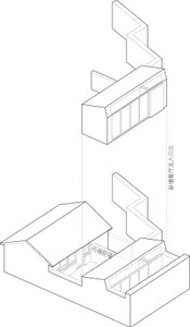 A detailed 2D architectural floor plan of a modern residential extension featuring brick and wood materials.