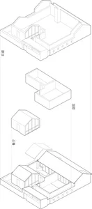 3D 建築圖面，呈現詳細樓層平面與結構元素。