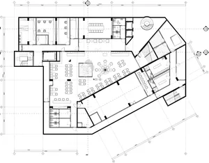 Modern commercial office space with compact panels, modular furniture, and open workstations.