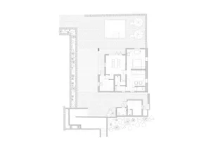 Floor plan of a modern residential interior with concrete materials, showcasing stylish and functional design.