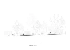 A modern residential design featuring wooden, metallic, and glass elements in a minimalist style.