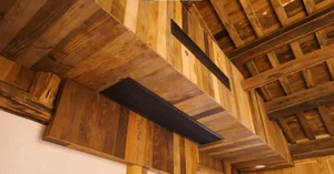 Wooden ceiling panels arranged in a pattern